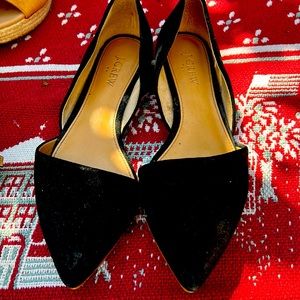 JCrew Black suede pointed ballet flats